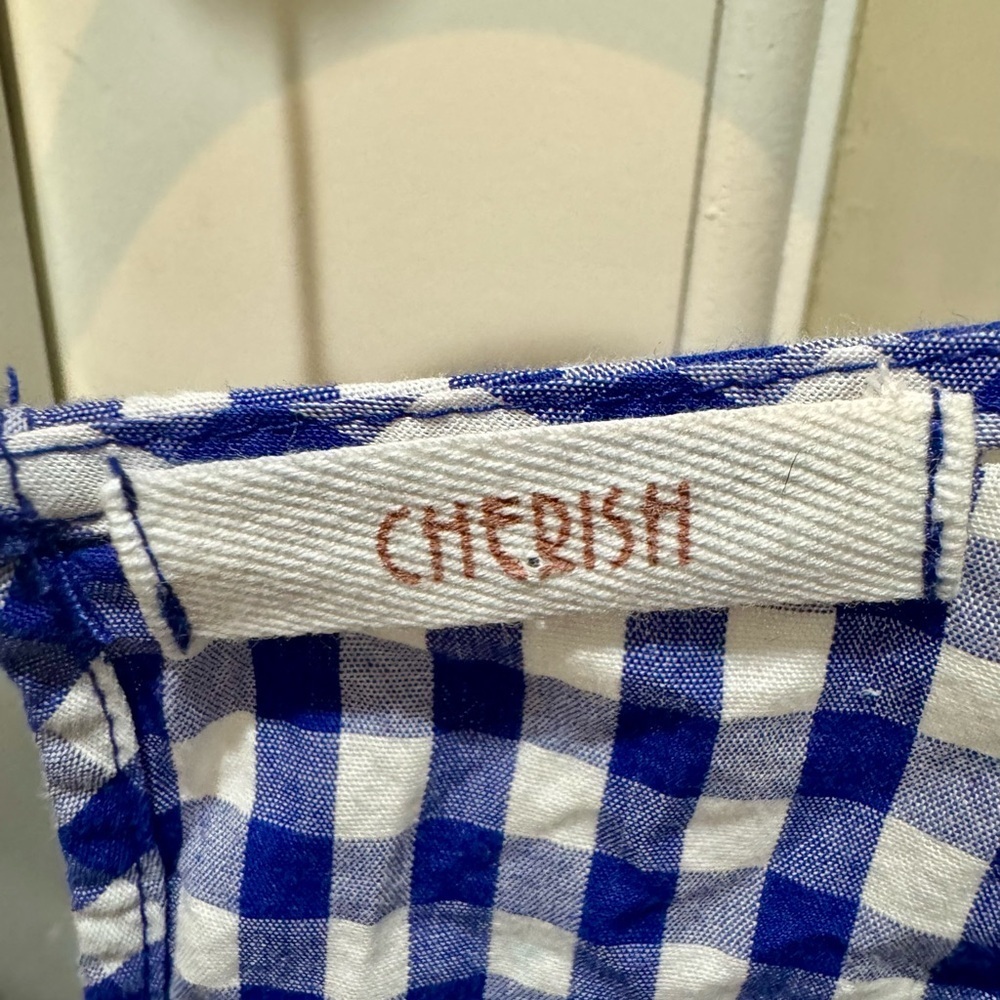 Cherish Gingham Floral Embroidered Top Blue Check — Fits Medium - Picture 10 of 14